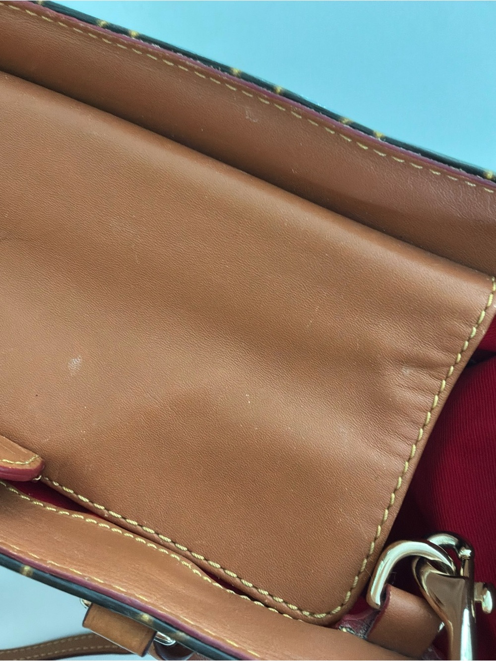 Dooney & Bourke Brown Logo Satchel with Tan Leather Trim and Crossbody Strap - Picture 5 of 16
